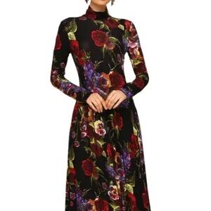 Avec Les Filles Floral Long Sleeve Jersey Maxi Dress
